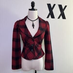 Vintage Y2K Plaid Tartan Cropped Jacket Academia Punk Vivienne Westwood Vibe S